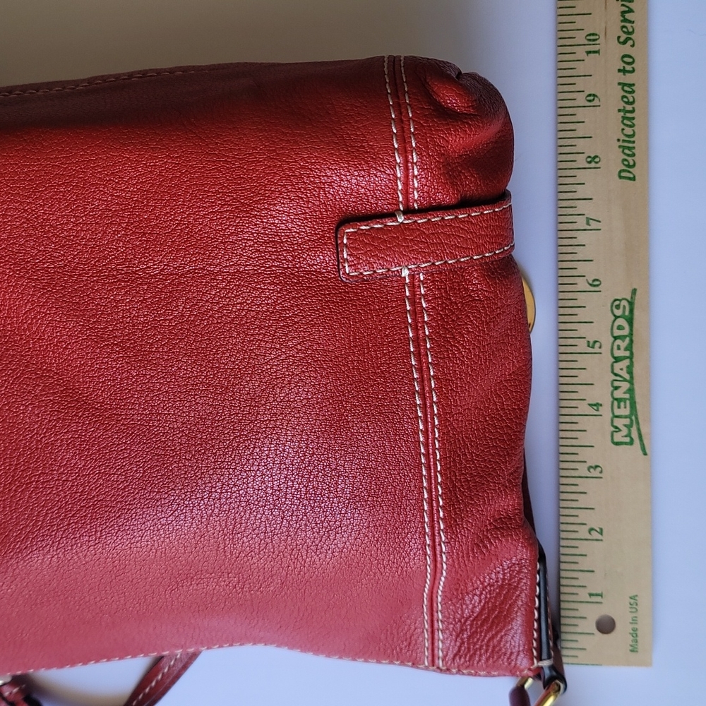 Red Leather Michael Kors Shoulder Handbag Purse Zipper Closure - Picture 9 of 16